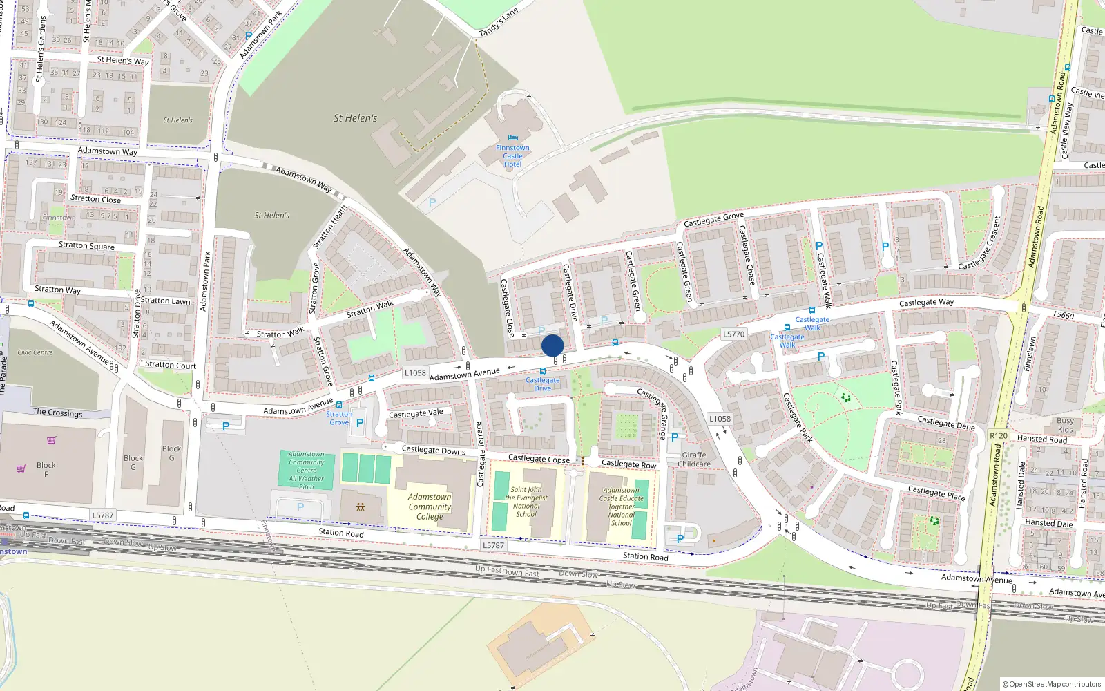 Overhead map showing the location of 52 Adamstown Avenue, Lucan Village, Dublin