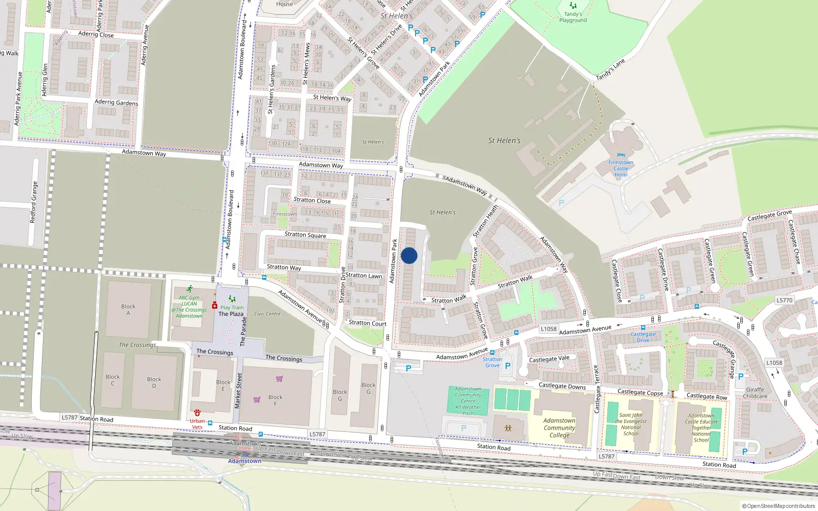 Overhead map showing the location of 52 Adamstown Park, Lucan