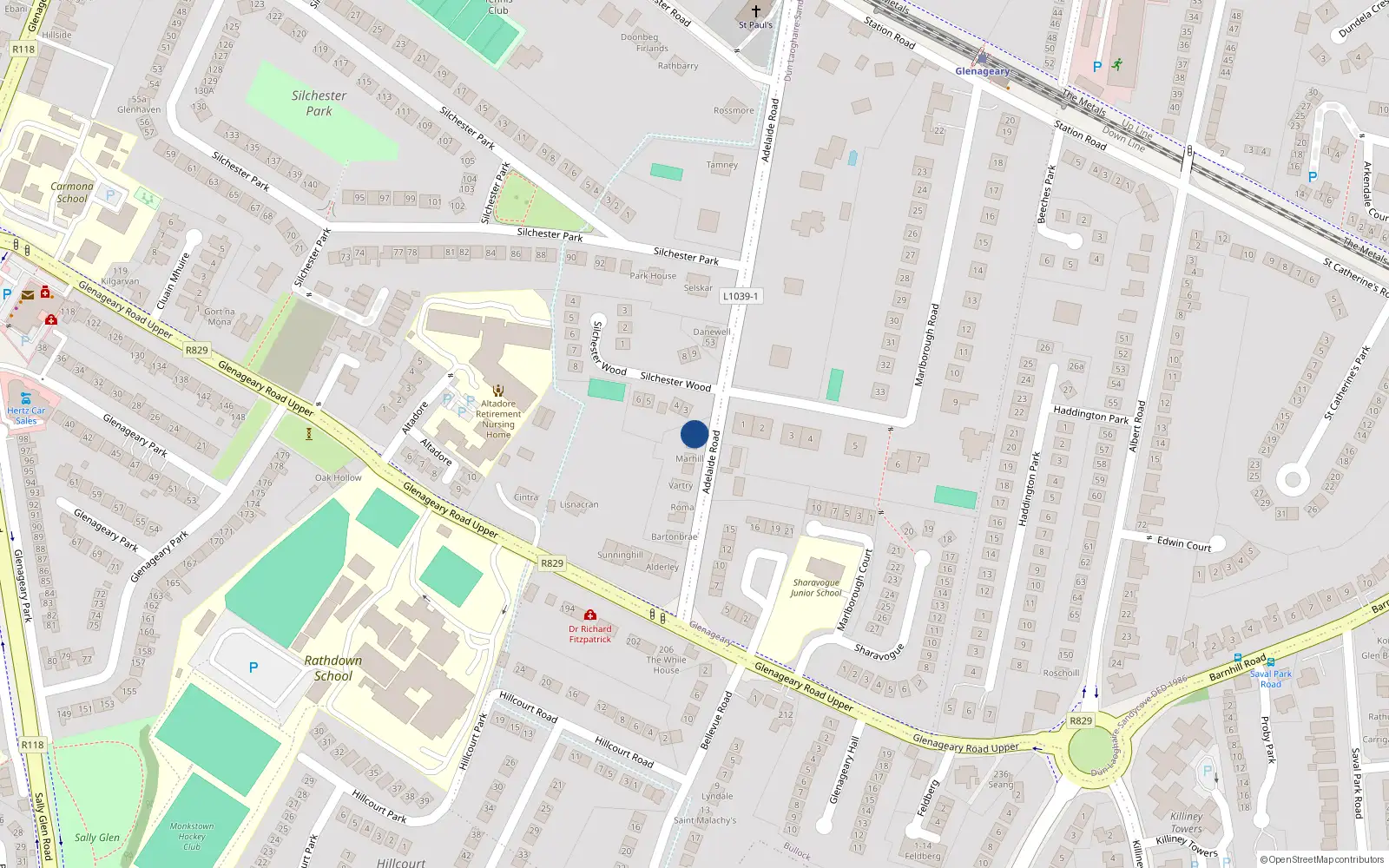 Overhead map showing the location of 52 Adelaide Road, Co. Dublin