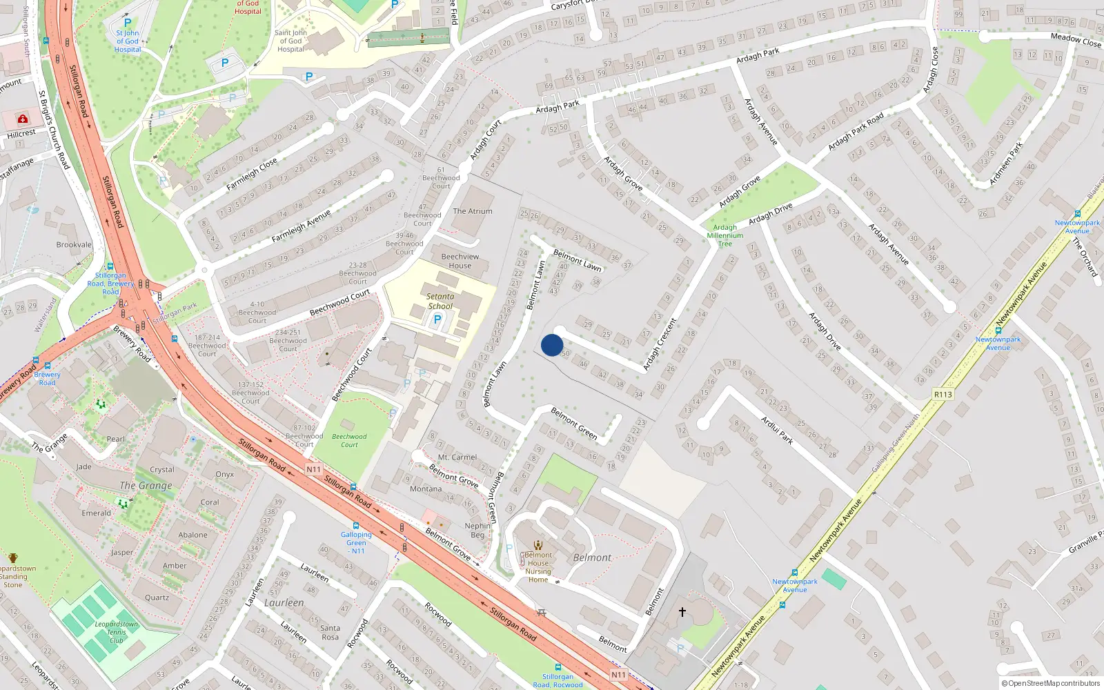 Overhead map showing the location of 52 Ardagh Crescent, Dublin
