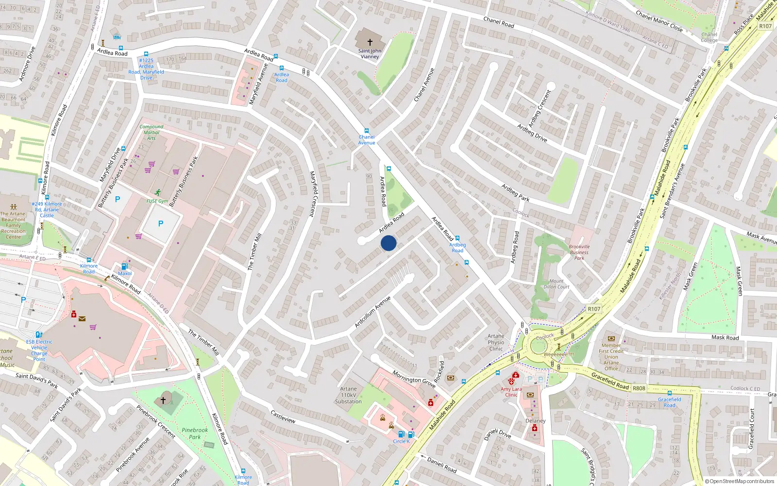 Overhead map showing the location of 52 Ardlea Road, Dublin 5