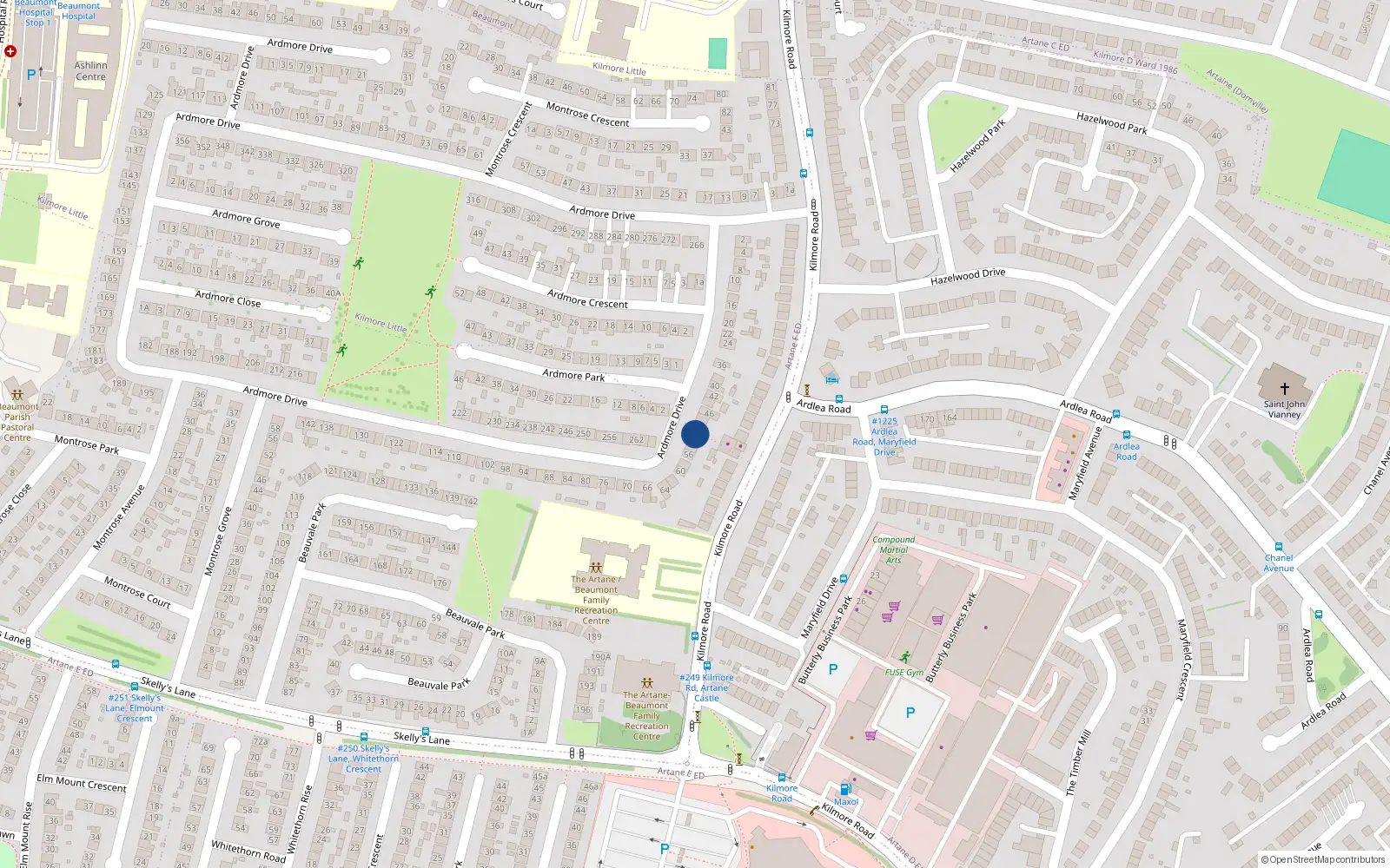Overhead map showing the location of 52 Ardmore Drive, Dublin 5