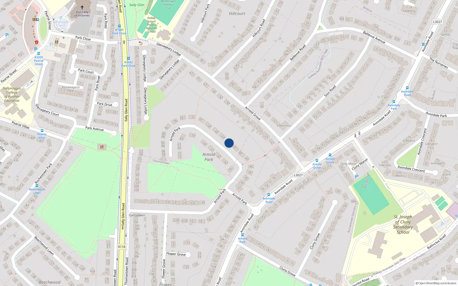 Overhead map showing the location of 52 Arnold Park, Glenageary, Dublin