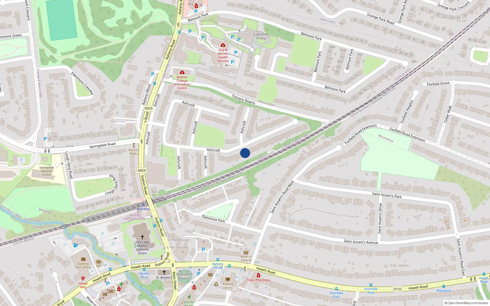Overhead map showing the location of 52 Ashcroft, Raheny, Dublin 5