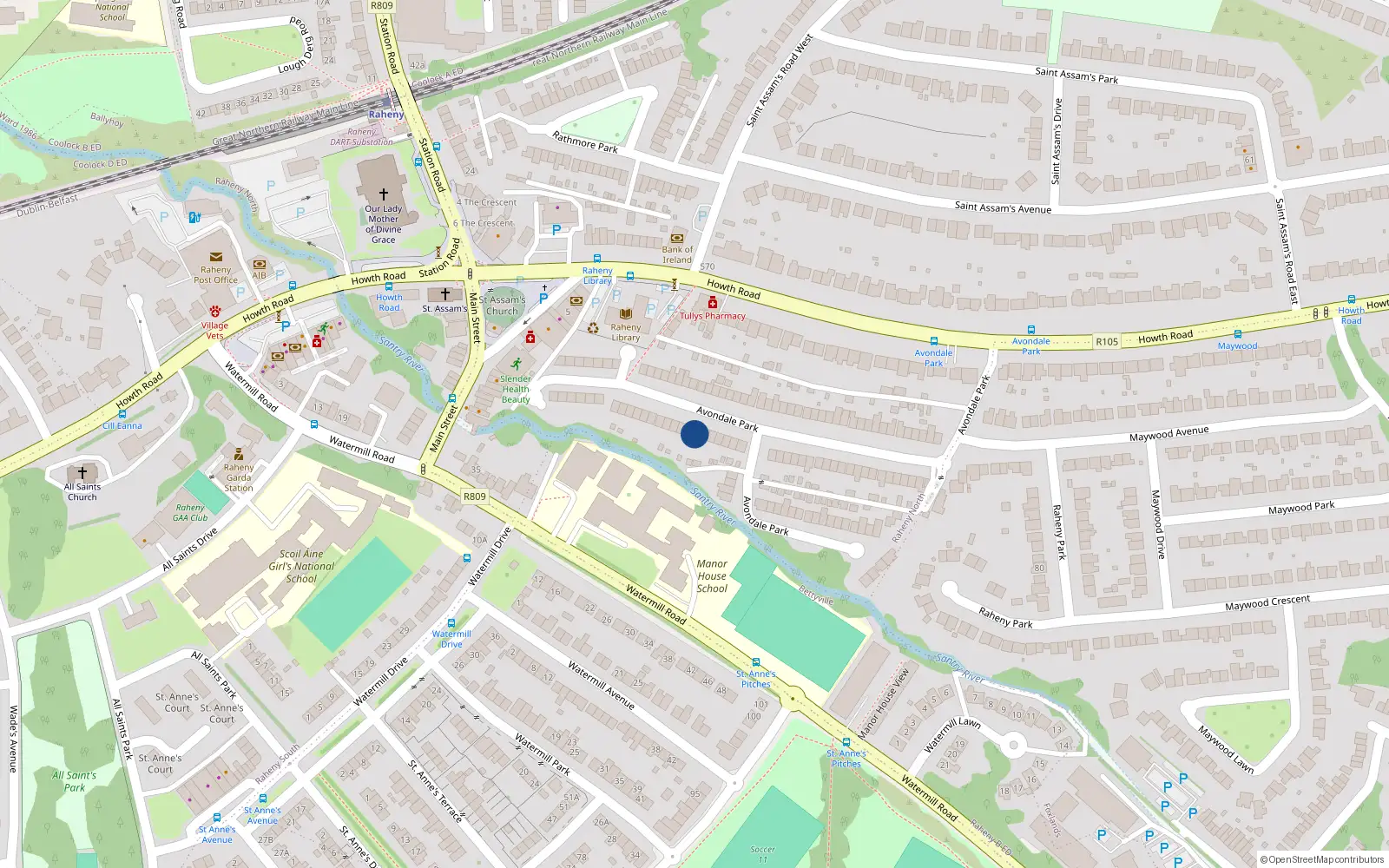 Overhead map showing the location of 52 Avondale Park, Dublin 5