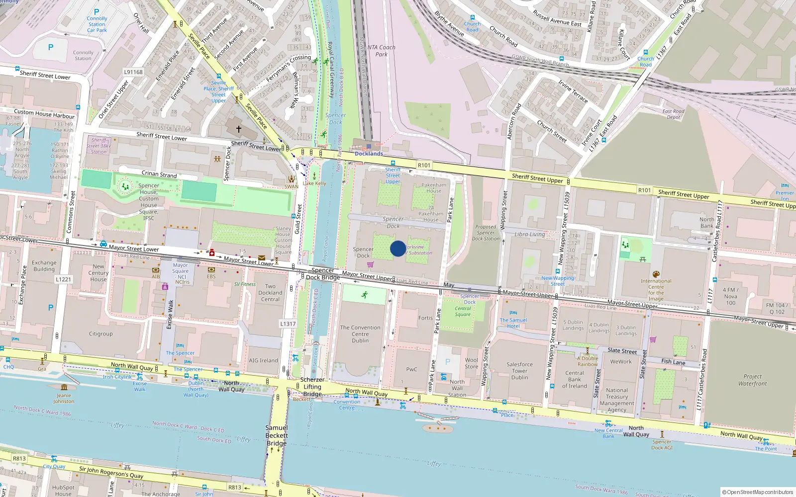 Overhead map showing the location of 52 Baltrasna House, Spencer Dock, Dublin 1