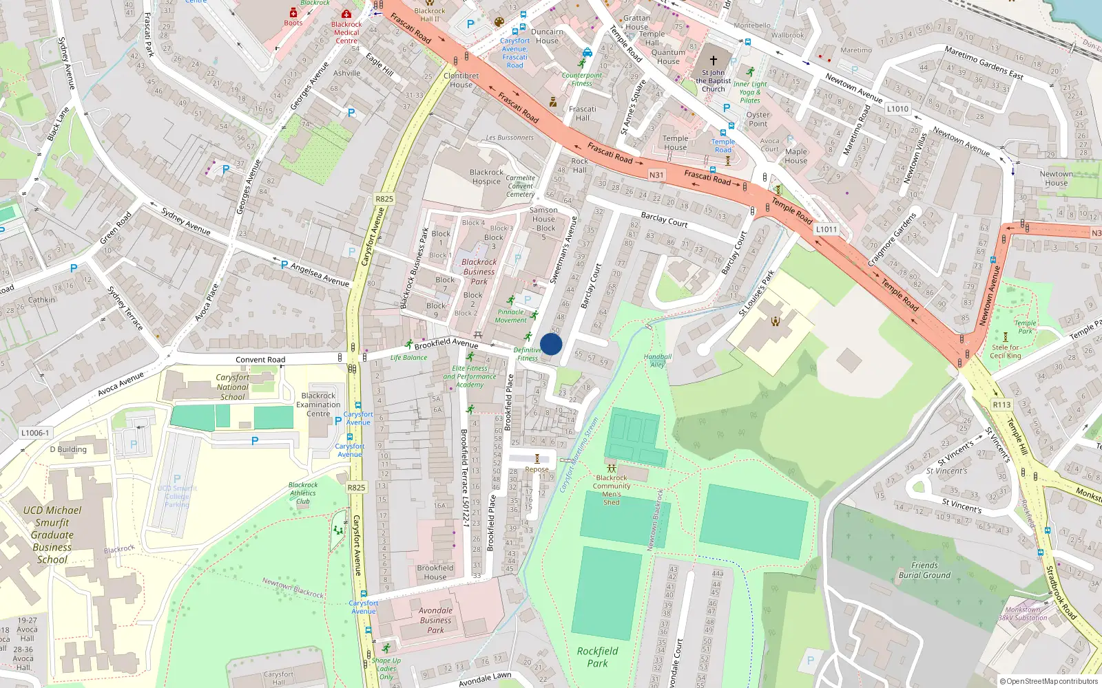 Overhead map showing the location of 52 Barclay Court, Blackrock
