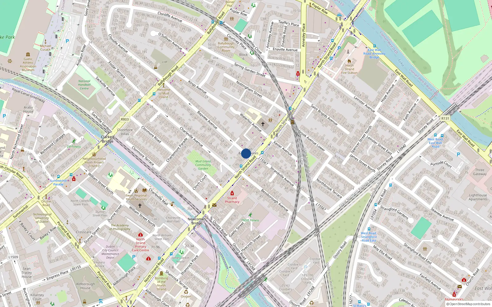 Overhead map showing the location of 52 Bayview Avenue, Dublin 3