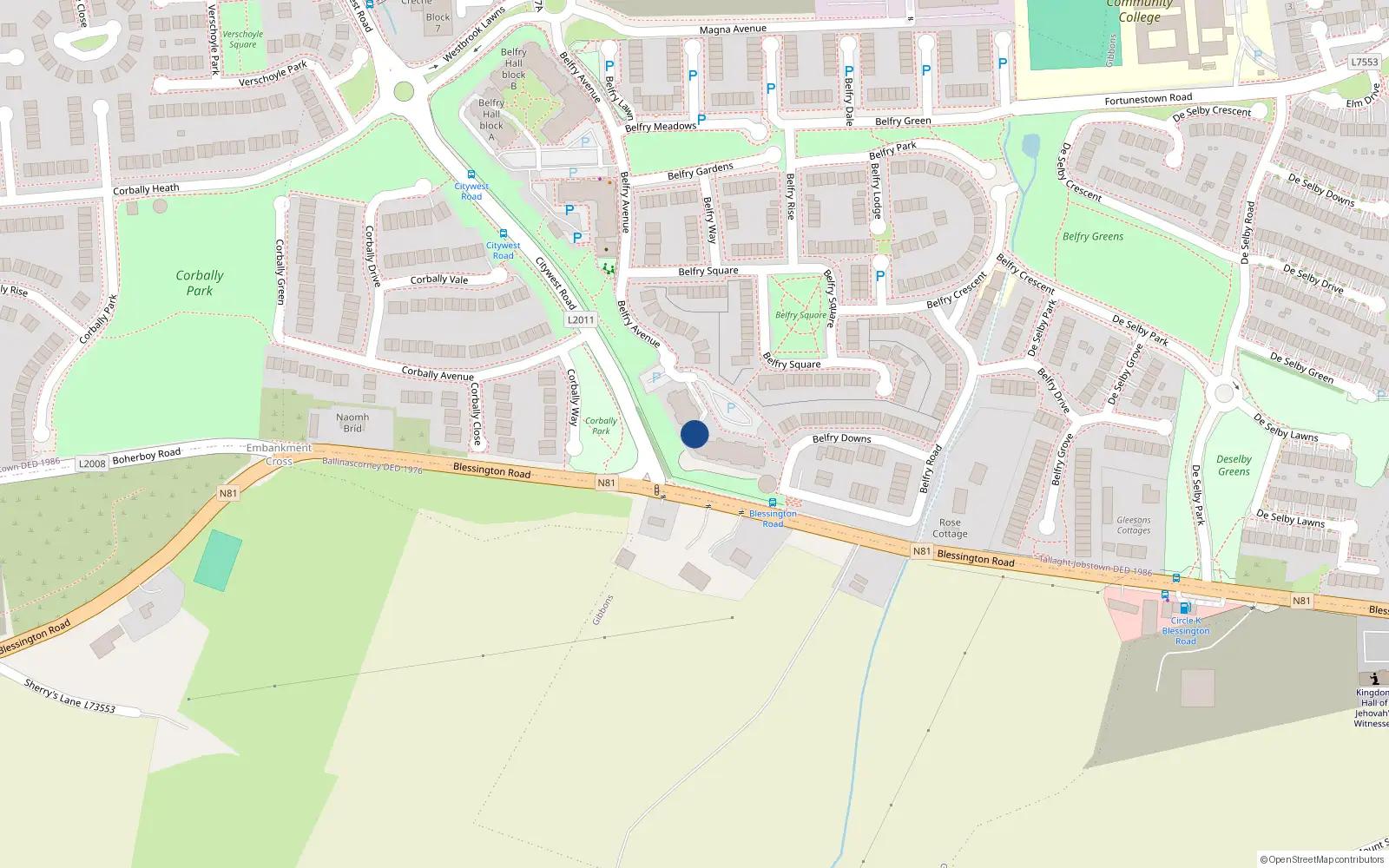 Overhead map showing the location of 52 Belfry Manor, Citywest Road, Citywest