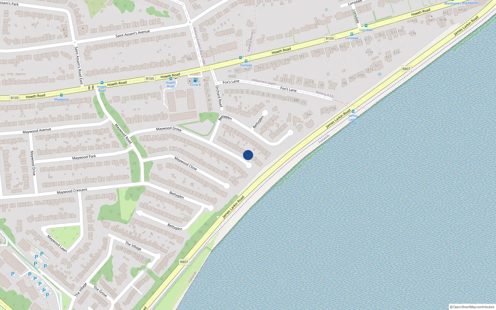 Overhead map showing the location of 52 Bettyglen, Raheny, Dublin 5