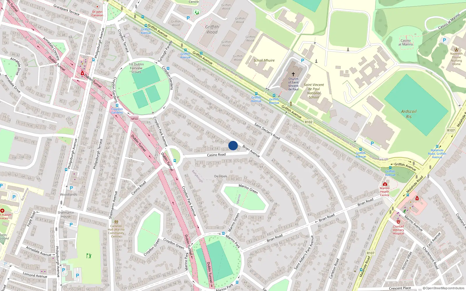 Overhead map showing the location of 52 Brian Avenue, Dublin 3