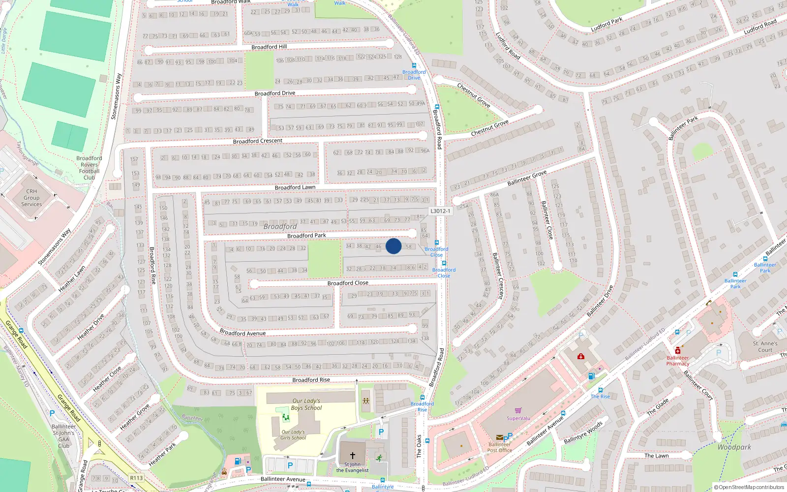 Overhead map showing the location of 52 Broadford Park, Dublin 16