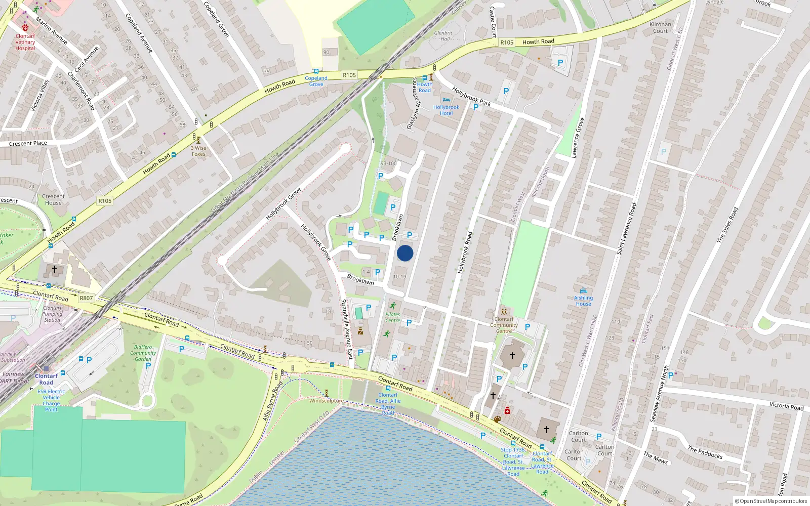 Overhead map showing the location of 31 Brooklawn, Dublin 3