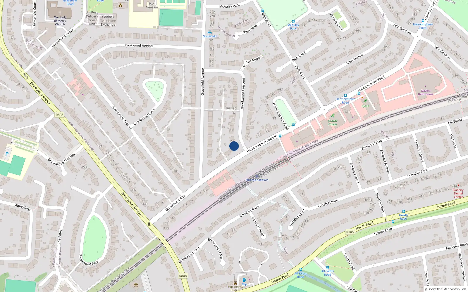 Overhead map showing the location of 52 Brookwood Crescent, Dublin 5