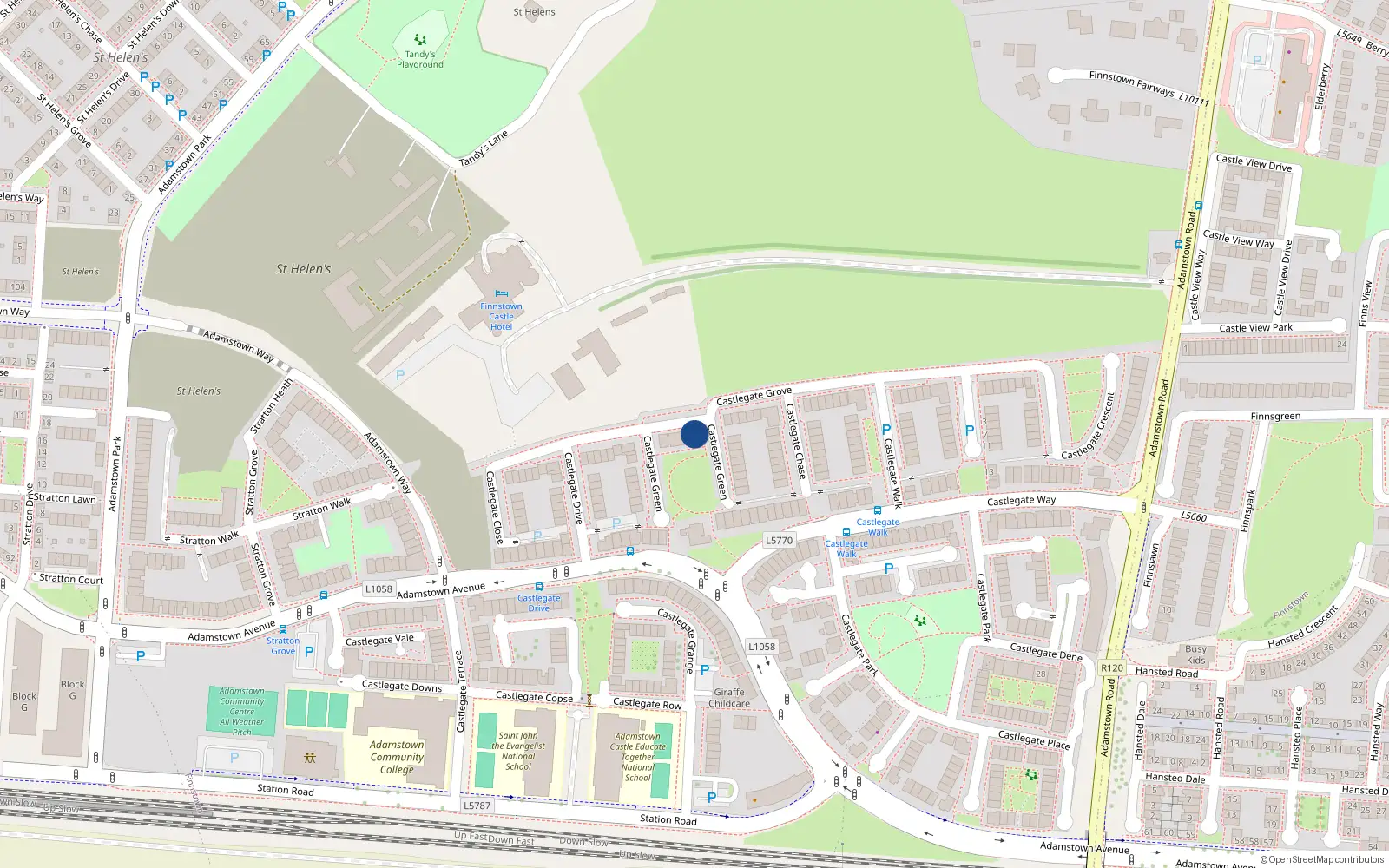 Overhead map showing the location of 52 Castlegate Grove, Lucan