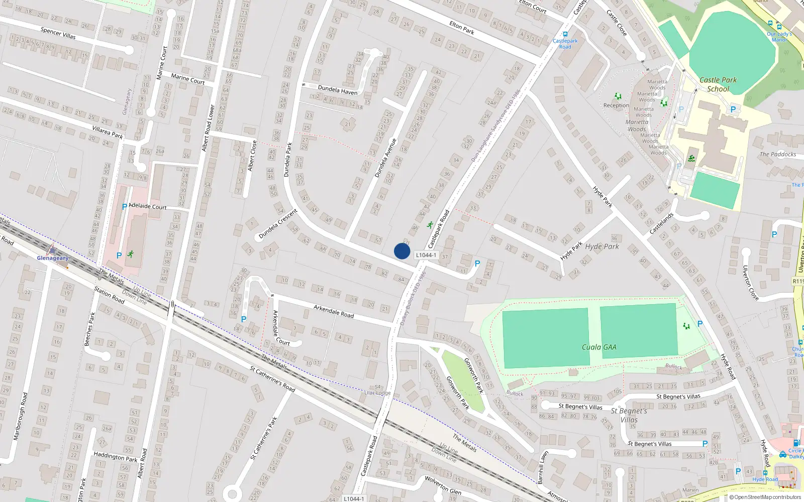 Overhead map showing the location of 52 Castlepark Road, Sandycove, Co Dublin