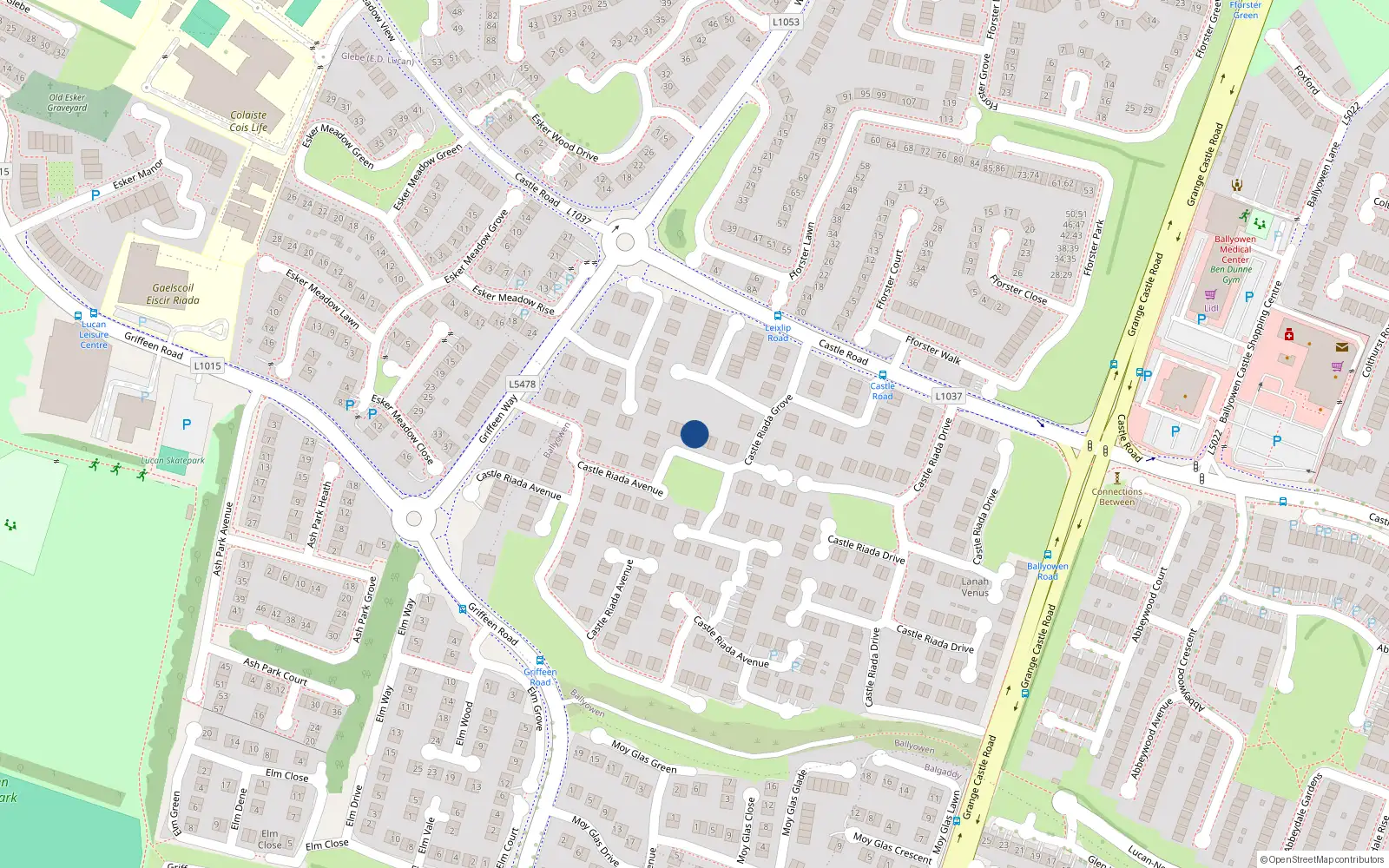 Overhead map showing the location of 52 Castle Riada Grove, Lucan
