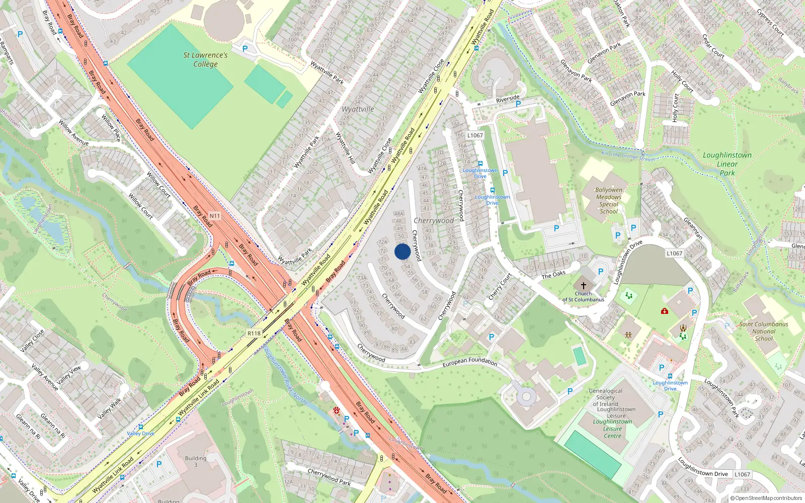 Overhead map showing the location of 52 Cherrywood, Dublin