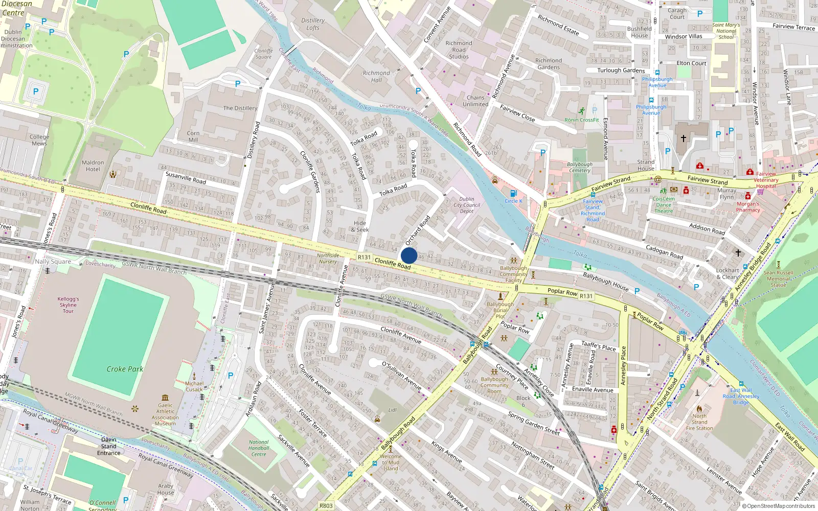 Overhead map showing the location of 52 Clonliffe Road, Drumcondra, Dublin 3