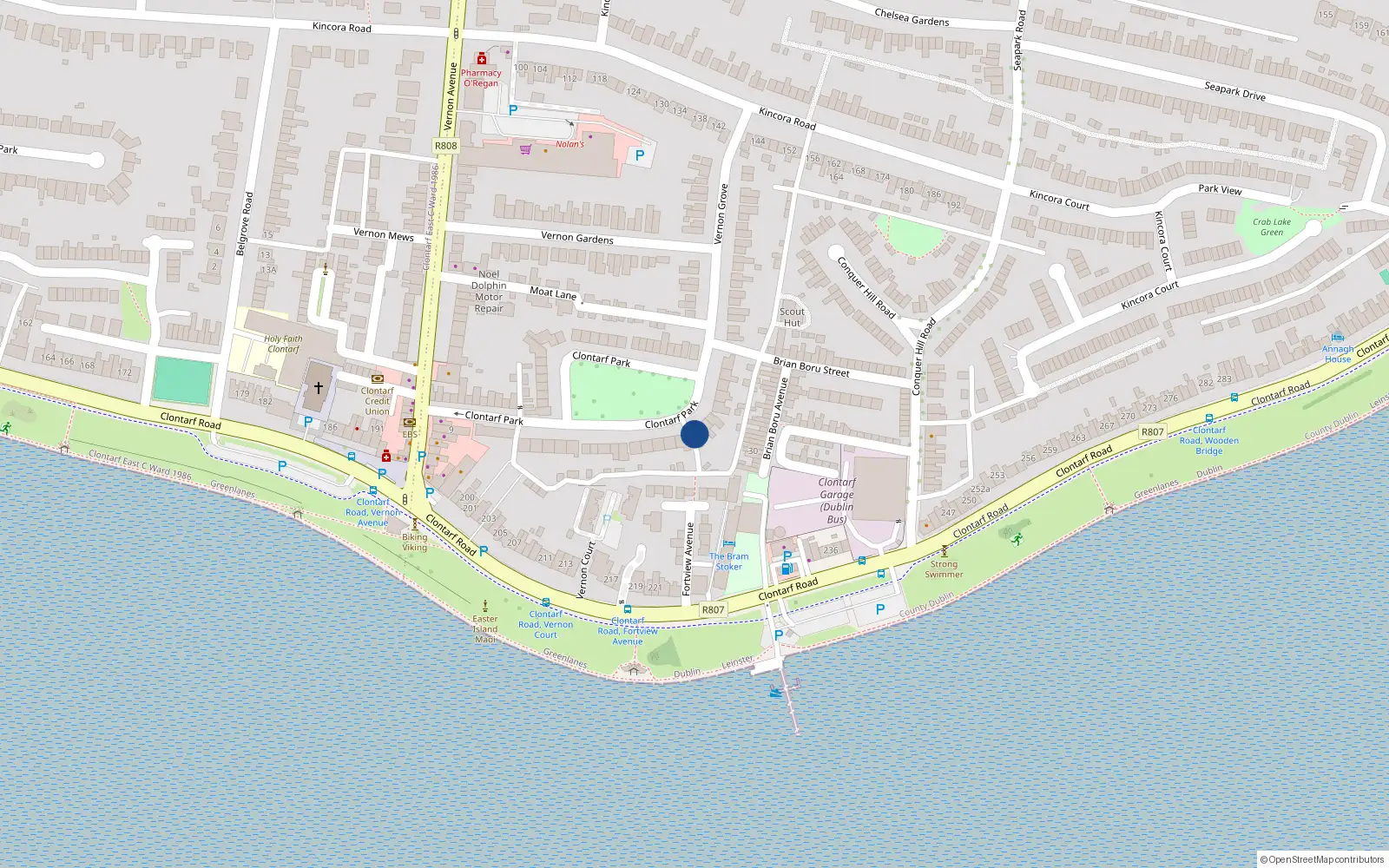 Overhead map showing the location of 52 Clontarf Park, Dublin 3