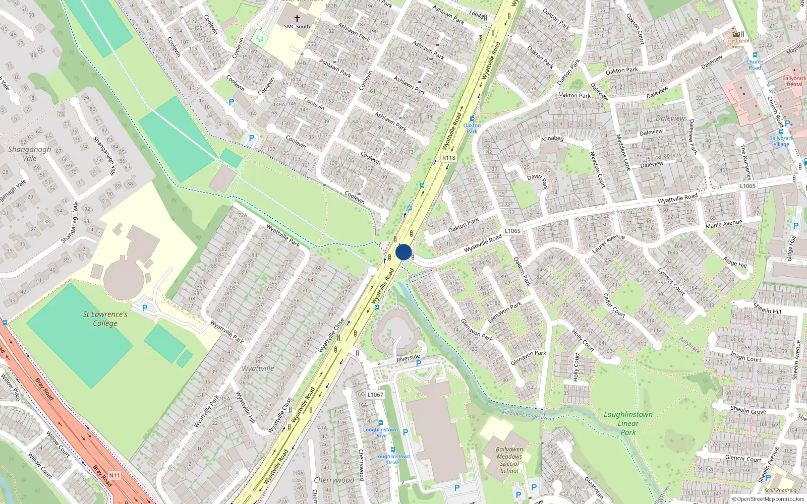 Overhead map showing the location of 52 Cois Culainn, Loughlinstown