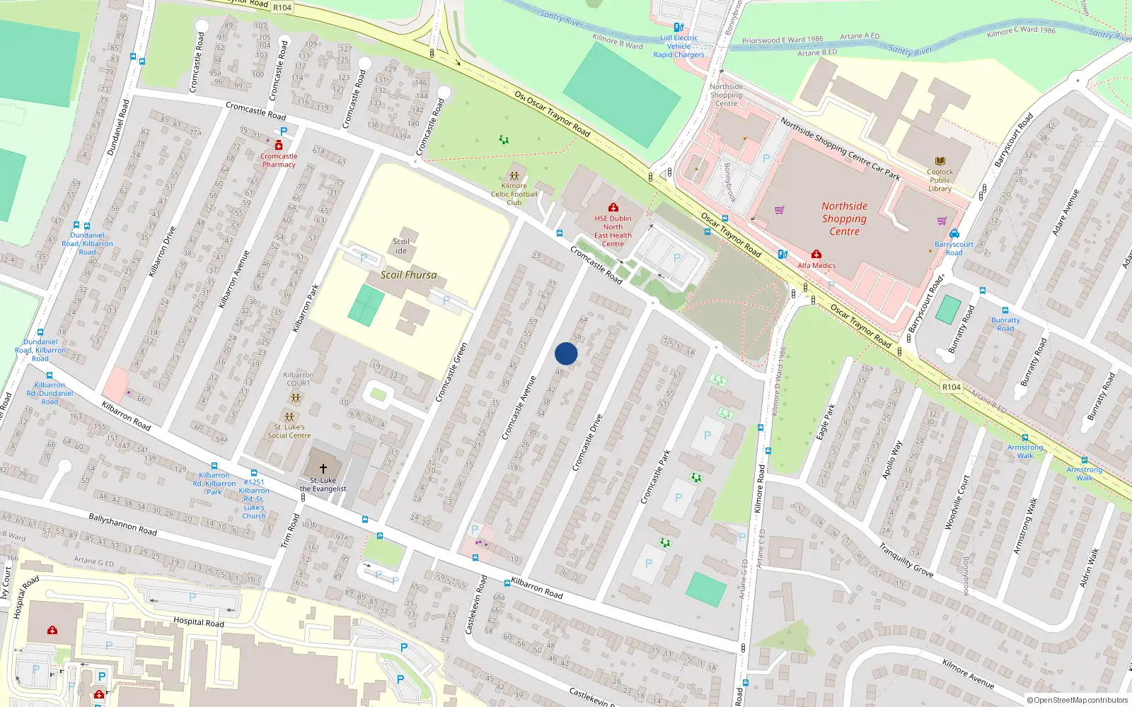 Overhead map showing the location of 52 Cromcastle Avenue, Kilmore, Dublin 5