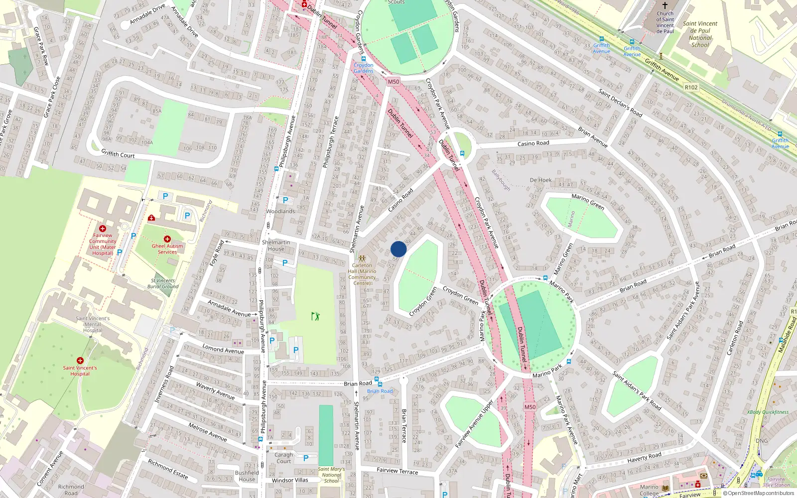 Overhead map showing the location of 52 Croydon Green, Dublin 3