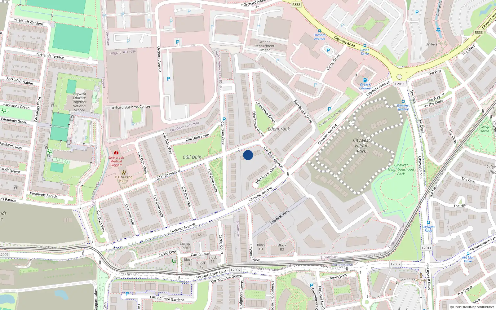 Overhead map showing the location of 52 Cúil Dúin Avenue, Cooldown Commons