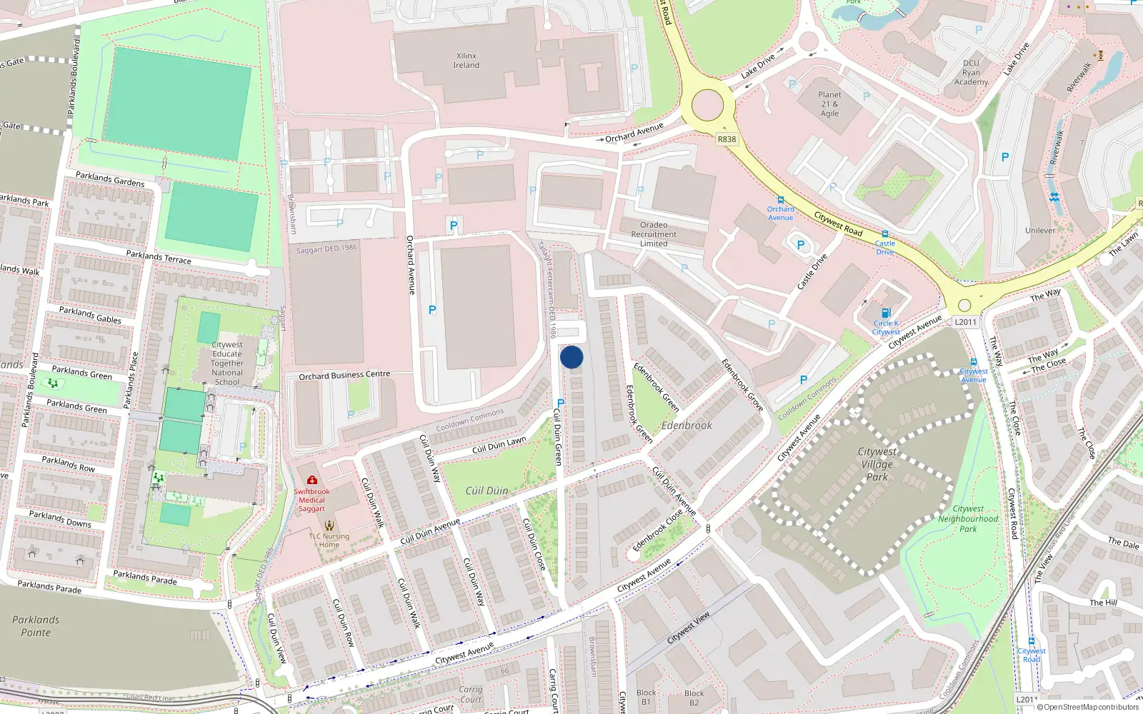 Overhead map showing the location of 52 Cúil Duin Green, Baile Átha Cliath