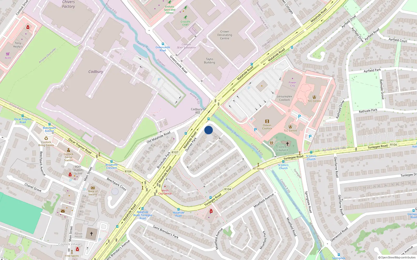 Overhead map showing the location of 52 Dunree Park, Dublin 5