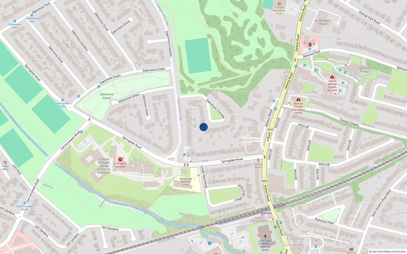 Overhead map showing the location of 52 Edenmore Crescent, Dublin 5