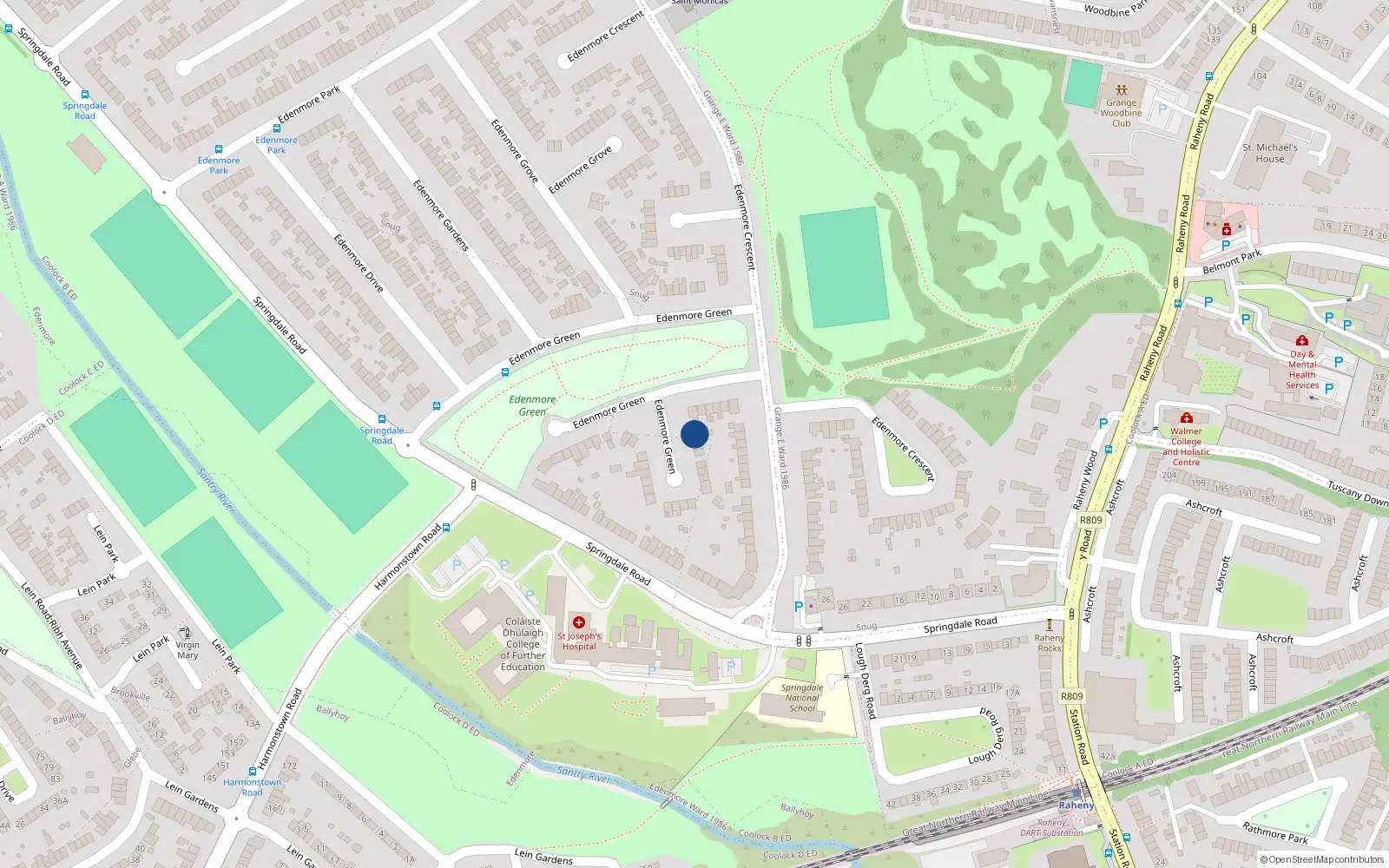 Overhead map showing the location of 52 Edenmore Green, Dublin 5
