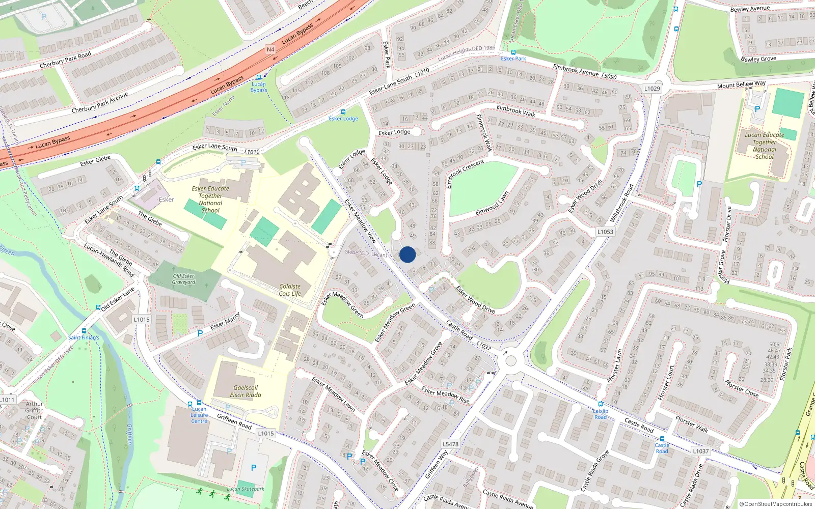 Overhead map showing the location of 52 Esker Lodge, Lucan