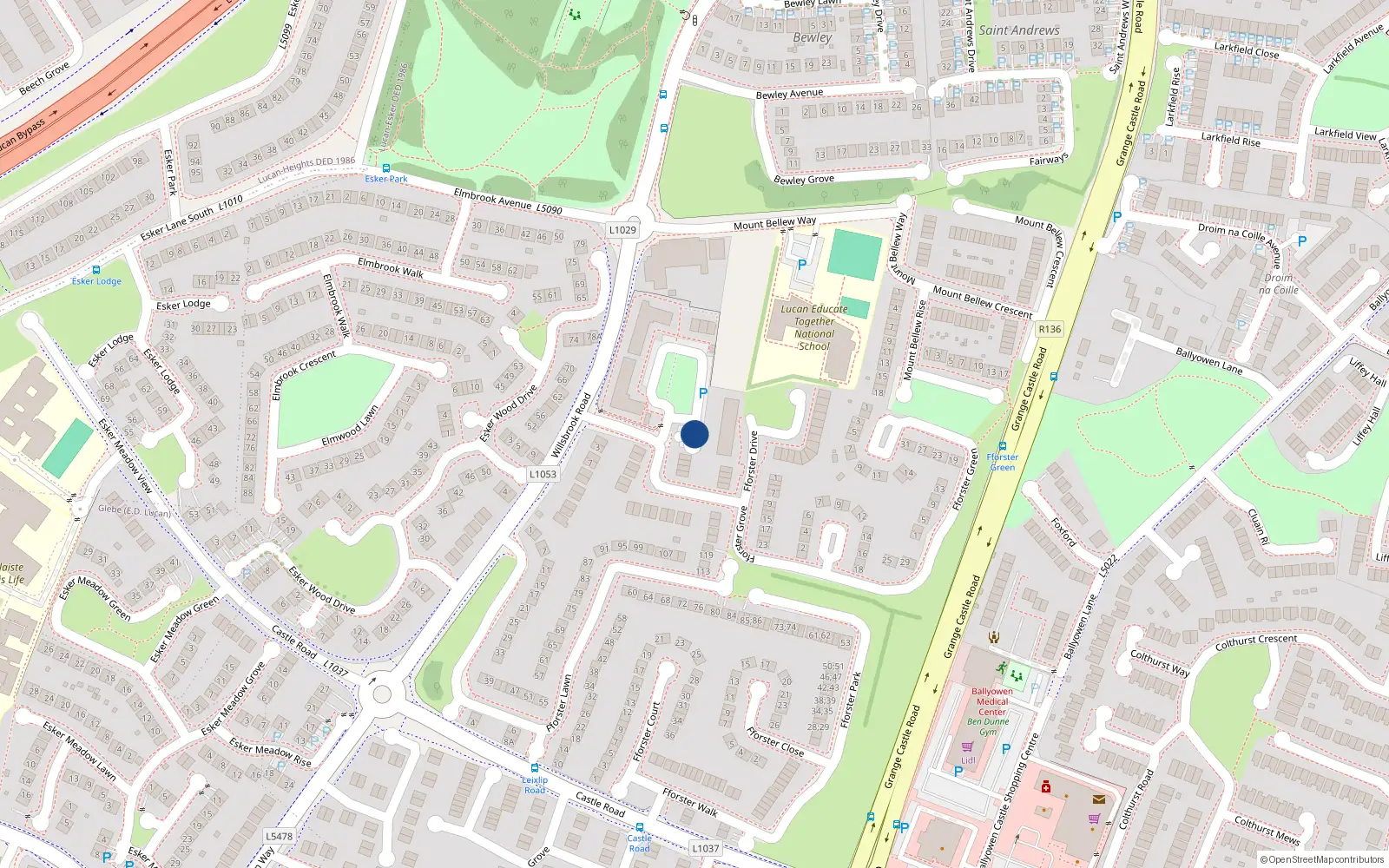 Overhead map showing the location of 52 Fforester Lawns, Ballydowd Manor, Lucan