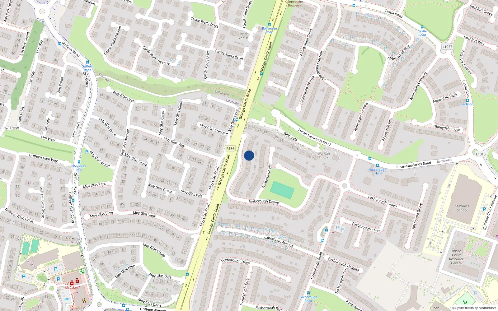 Overhead map showing the location of 52 Foxborough Downs, Lucan