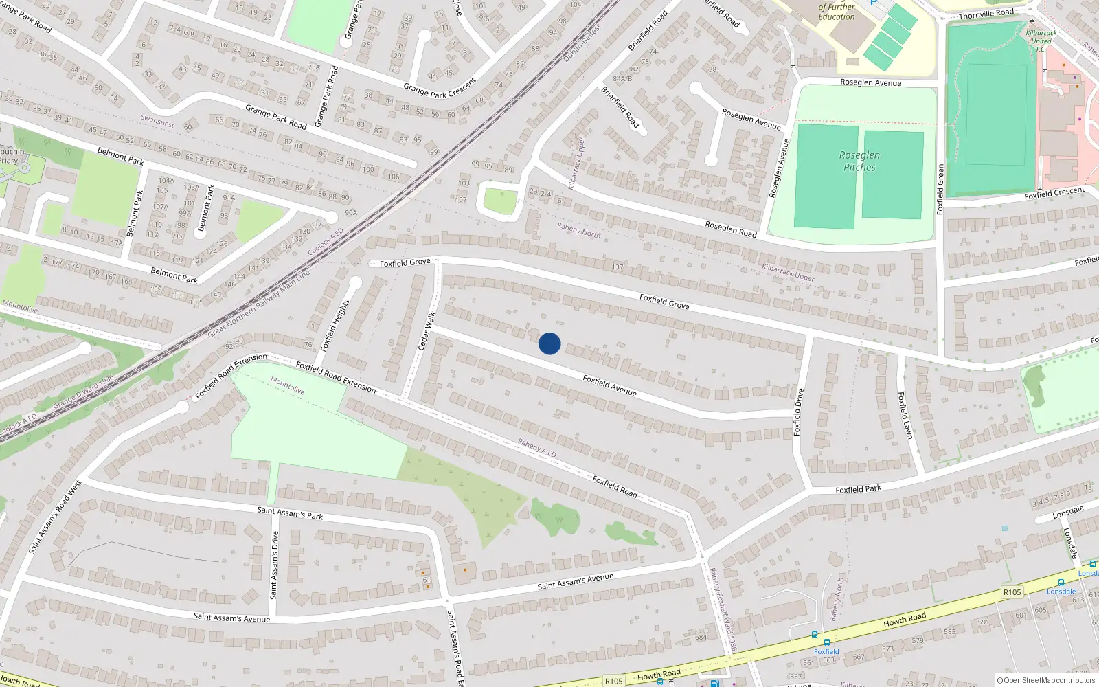 Overhead map showing the location of 52 Foxfield Avenue, Raheny, Dublin 5