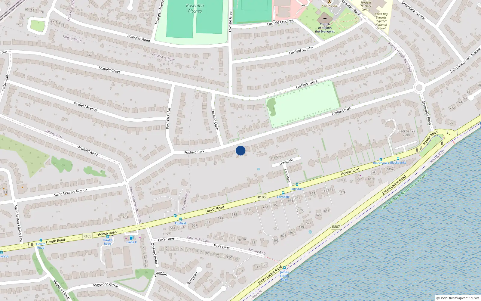 Overhead map showing the location of 52 Foxfield Park, Raheny, Dublin 5