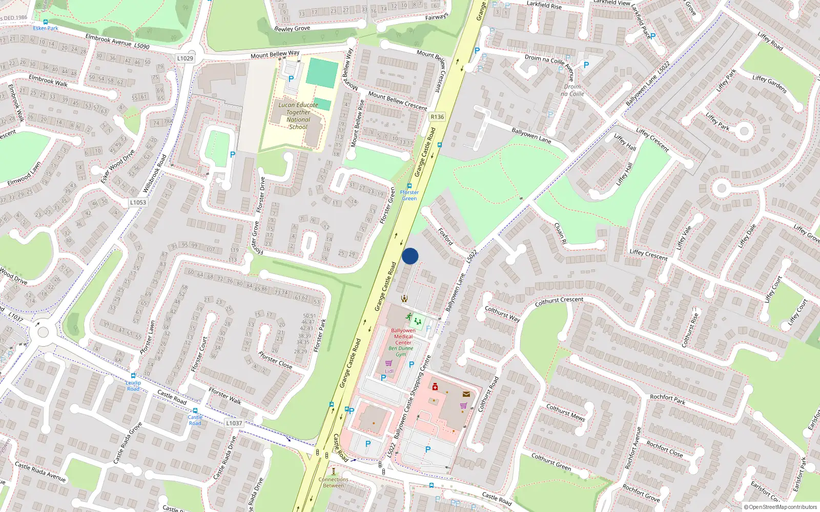 Overhead map showing the location of 52 Foxford Court, Ballyowen Lane, Lucan