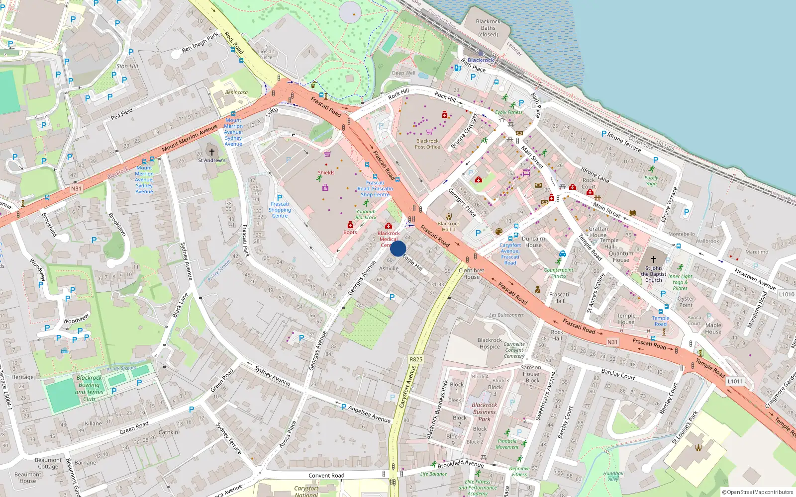 Overhead map showing the location of 52 Georges Avenue, Blackrock, Dublin