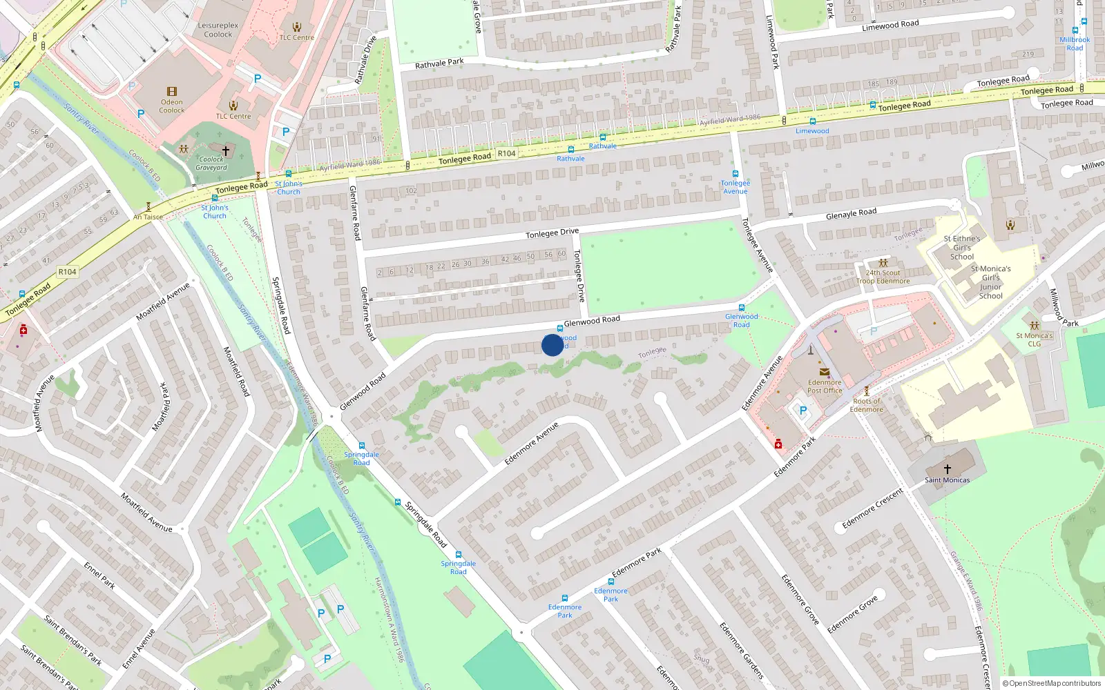 Overhead map showing the location of 52 Glenwood Road, Dublin 5