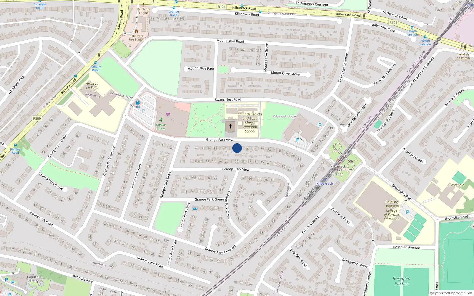 Overhead map showing the location of 52 Grange Park View, Dublin 5