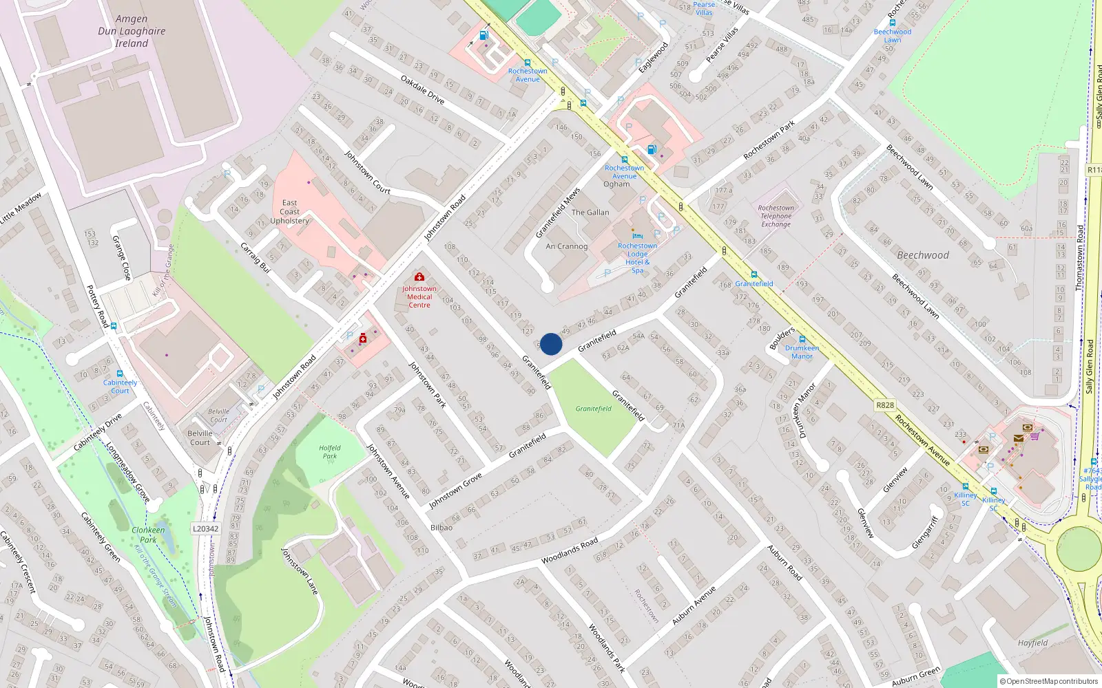 Overhead map showing the location of 52 Granitefield, Rochestown Avenue, Dun Laoghaire