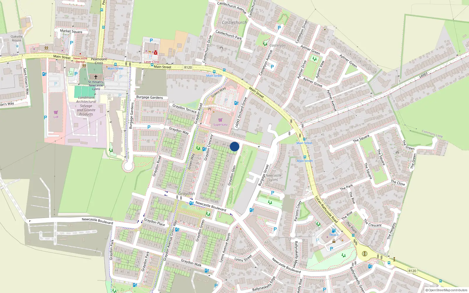 Overhead map showing the location of 52 Graydon Crescent, Newcastle