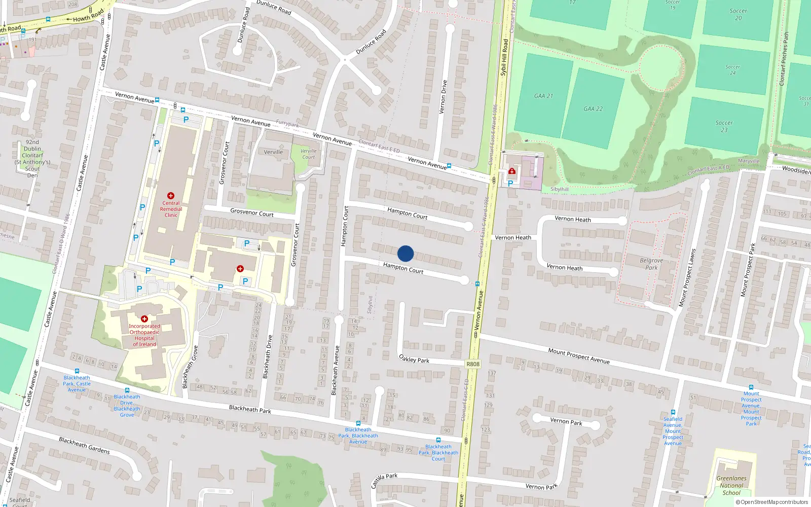 Overhead map showing the location of 52 Hampton Court, Dublin 3