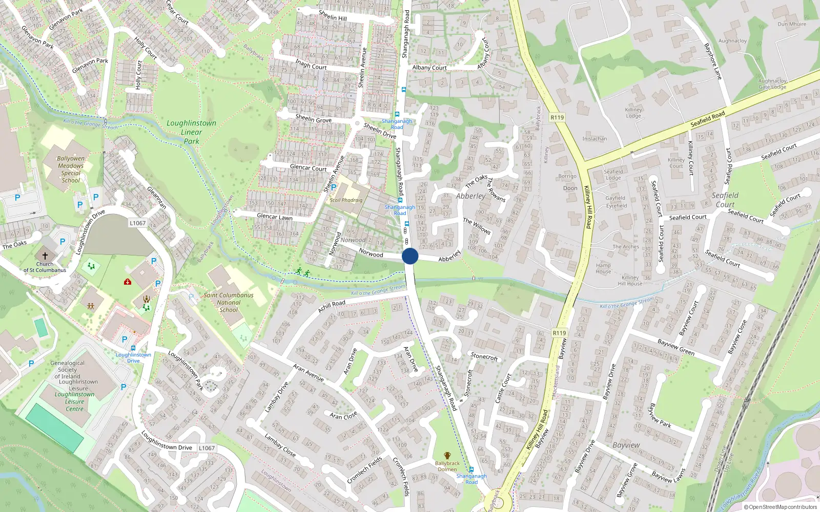 Overhead map showing the location of 52 Hawthorns, Abberley, Killiney