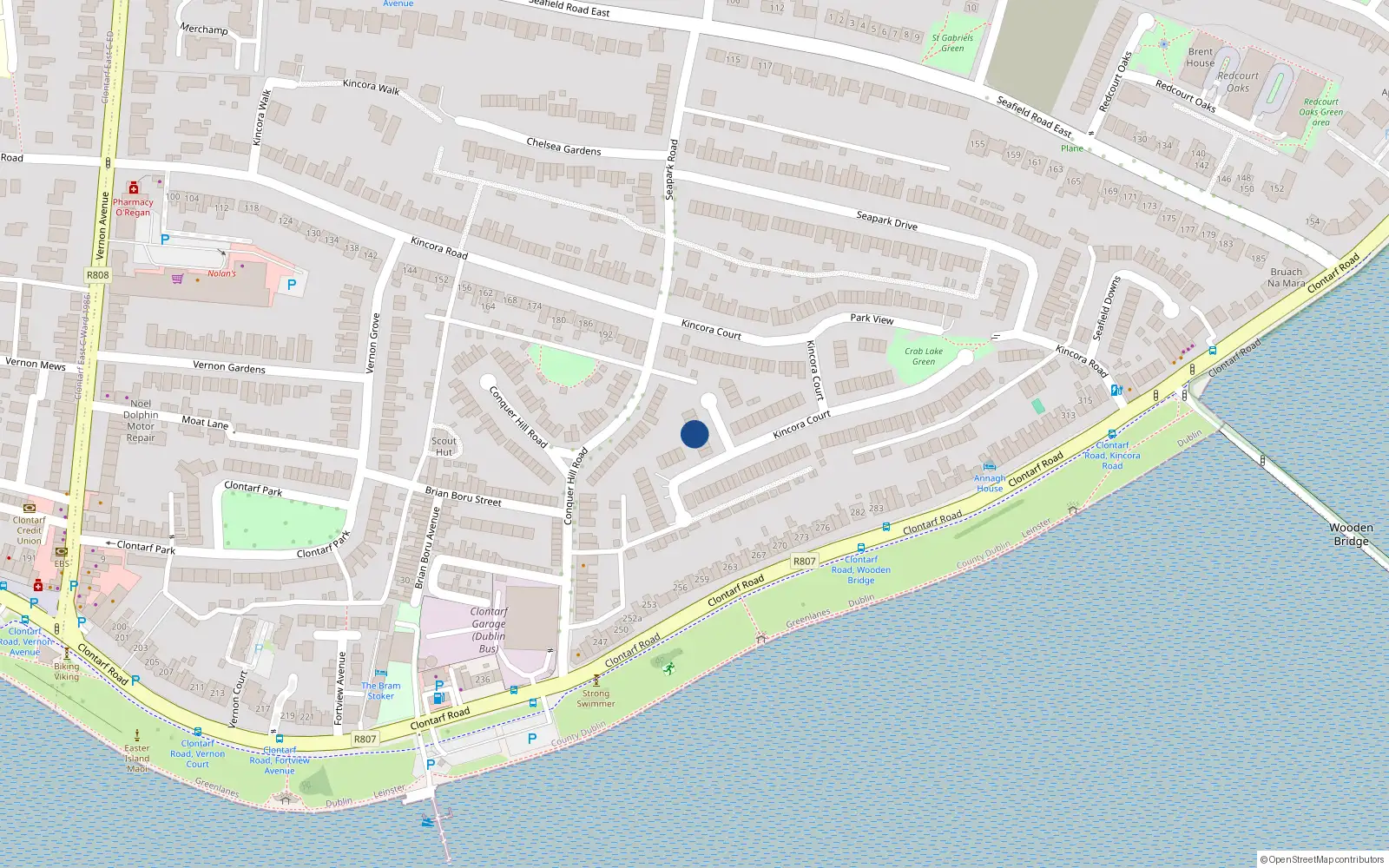 Overhead map showing the location of 52 Kincora Court, Dublin 3, Dublin