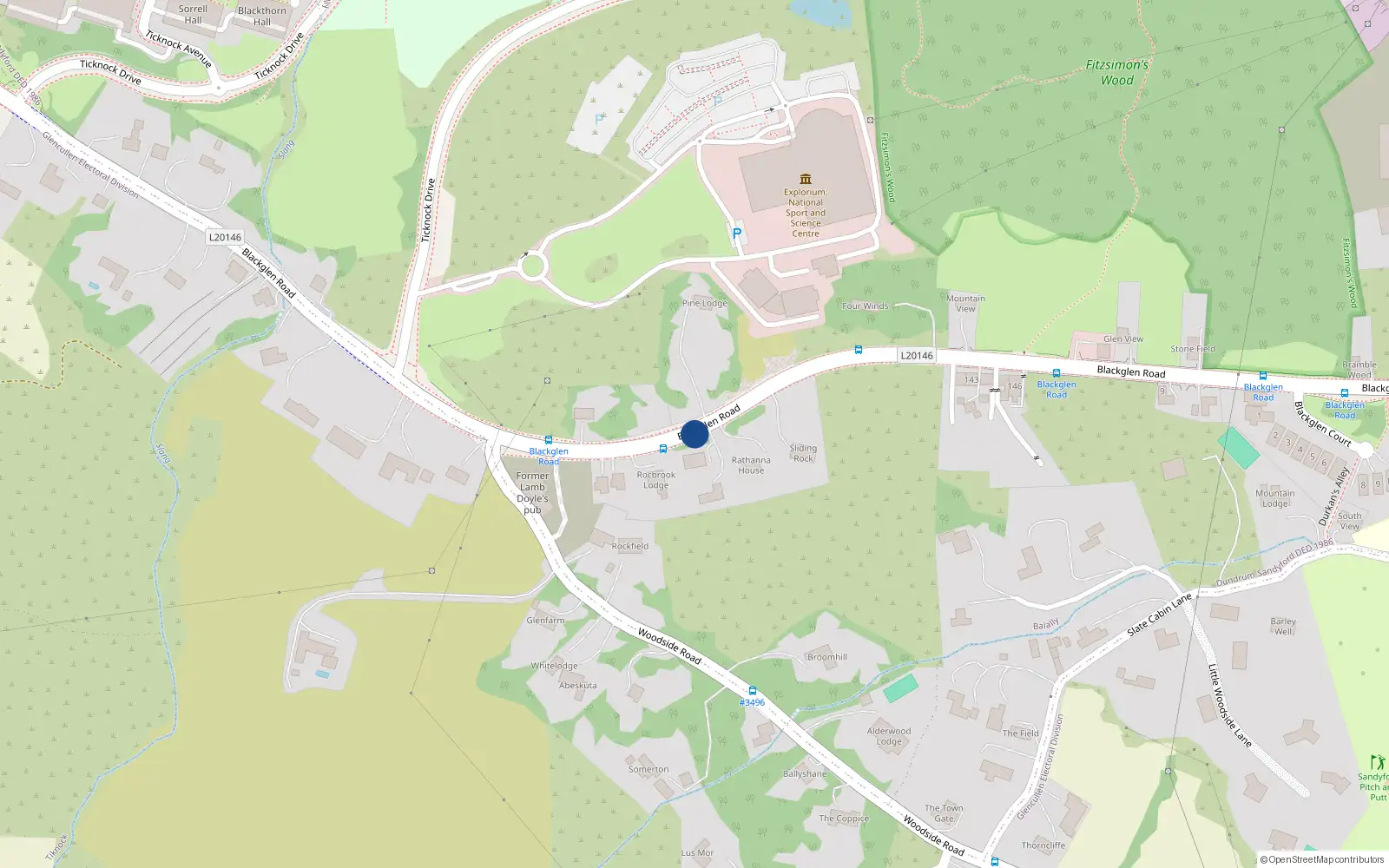 Overhead map showing the location of 52 Kingston Cottages, Blackglen Road, Sandyford