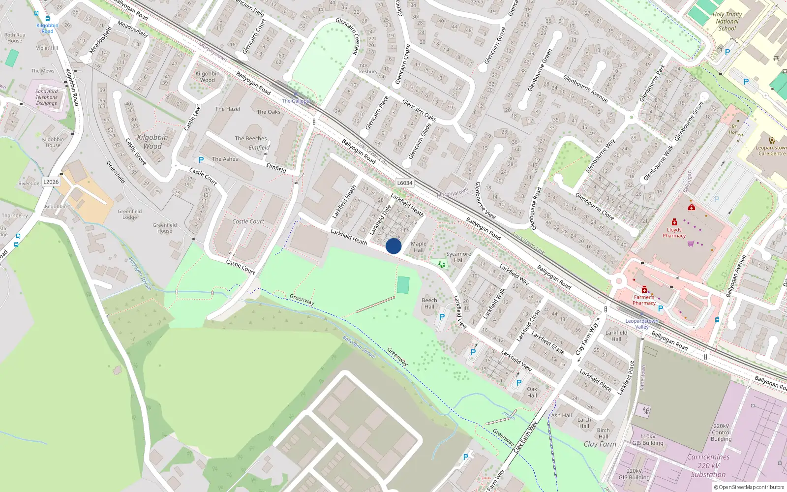Overhead map showing the location of 52 Larkfield Heath, Kilgobbin