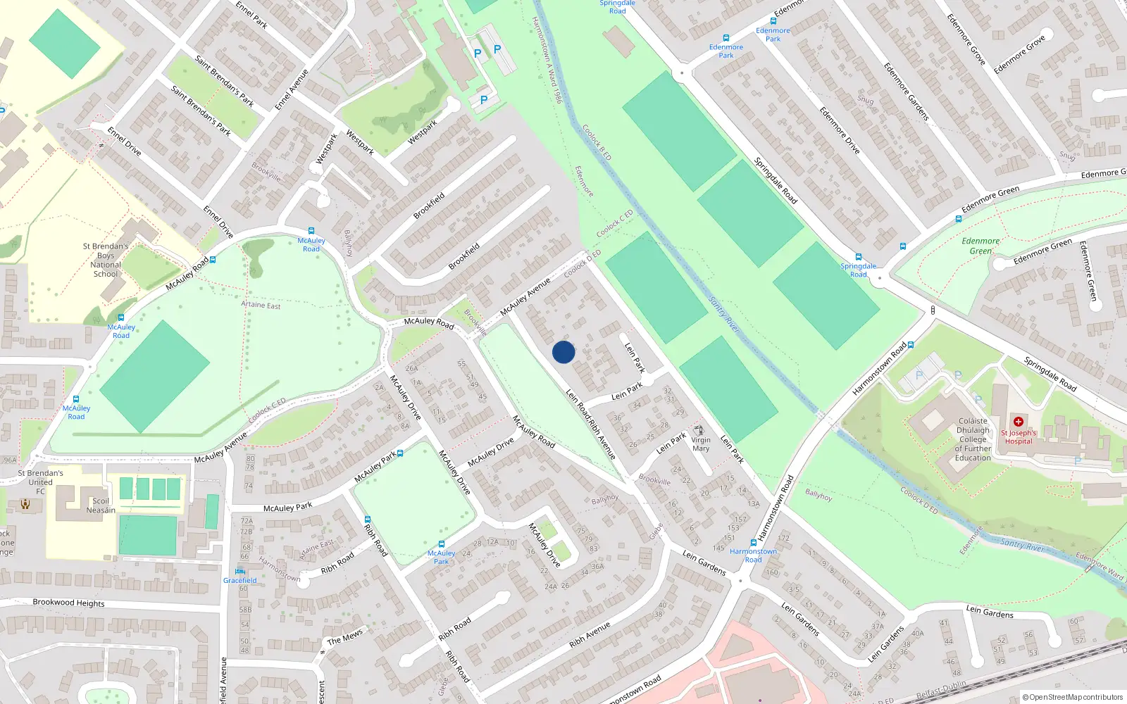 Overhead map showing the location of 52 Lein Road, Dublin 5
