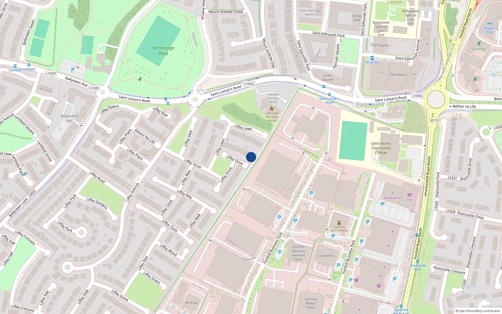 Overhead map showing the location of 52 Liffey Drive, Liffey Park, Lucan
